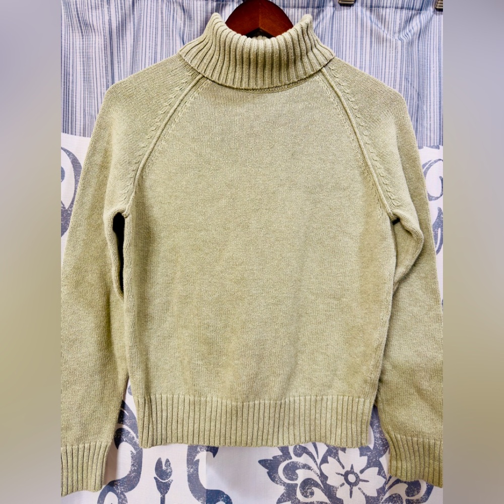 Pria Women's Light Green Turtleneck Cabke-Knit Cozy Warm Sweater Size M EUC‎